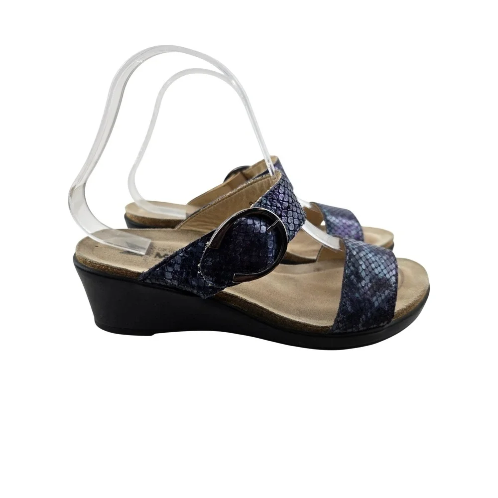 Mephisto Air Relax Womens Blue Snake Print Leather Wedge Slide Sandals 39 US 9